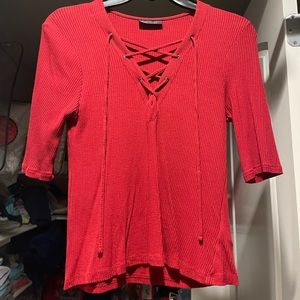 Red Topshop Cross-Tie Short Sleeve Shirt